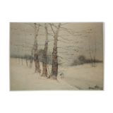 Snowy landscape painting