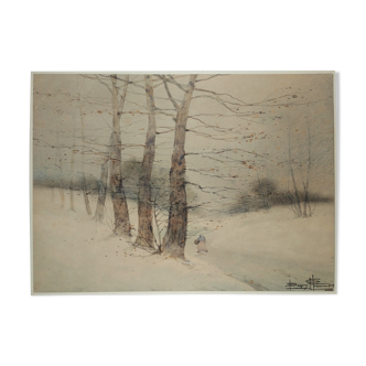 Snowy landscape painting