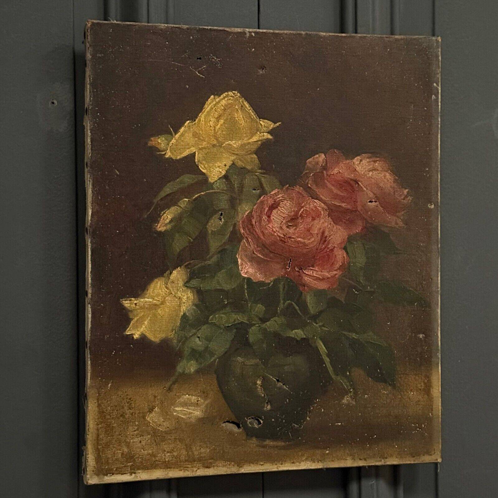 Oil on canvas still life 20th century bouquet of roses