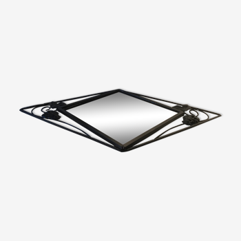 Miroir art déco fer forge noir a suspendre décoration vintage 62x41cm