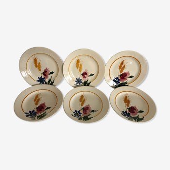 6 assiettes plates, Sarreguemines, modèle Cocorico