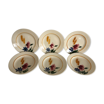 6 assiettes plates, Sarreguemines, modèle Cocorico