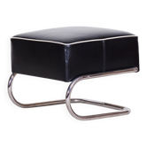 Black Leather Footstool from Slezák, Czechia, 1930s