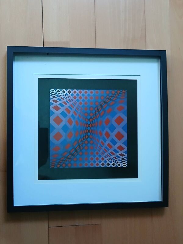 Idée Cadeau Noël : Sérigraphie Vasarely ''Octogone'' Encadrée (40x40cm)