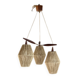Scandinavian teak and rattan waterfall pendant light