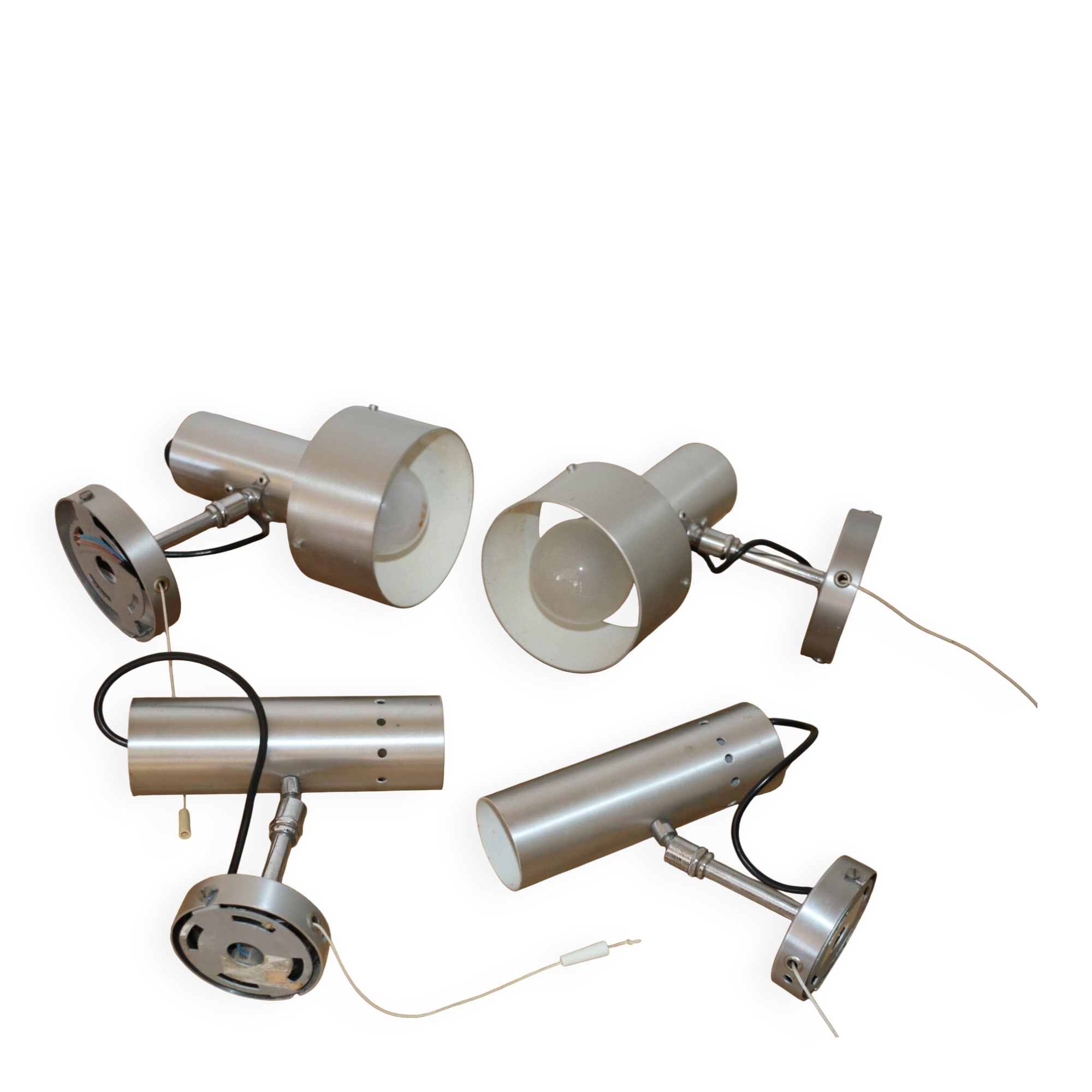 Pair of brushed metal wall lights 1970