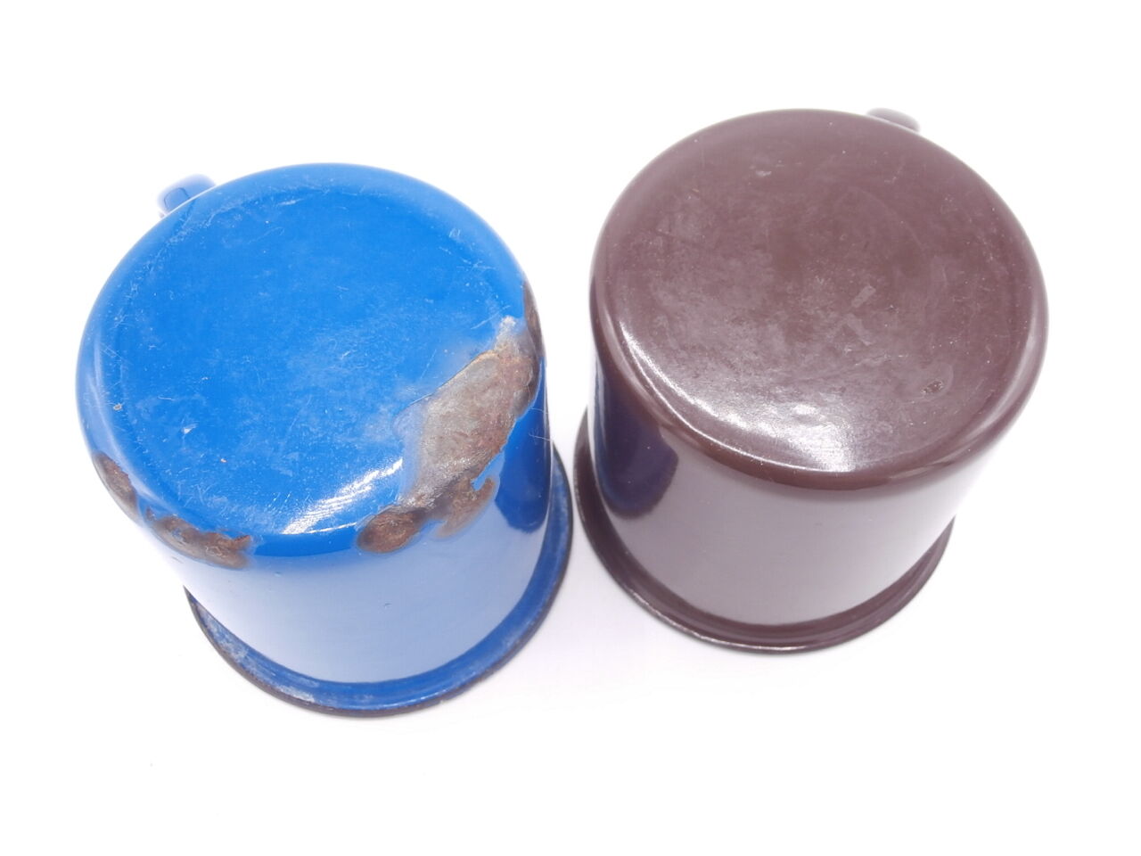 Pair of enameled steel mugs