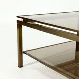Two Tier Brass and Smoked Glass Coffee Table 1970s
