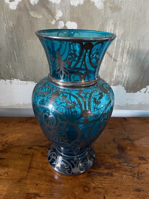 Ancient Venice vase in blown glass enamelled Murano decoration in silver