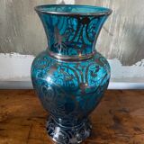 Ancient Venice vase in blown glass enamelled Murano decoration in silver