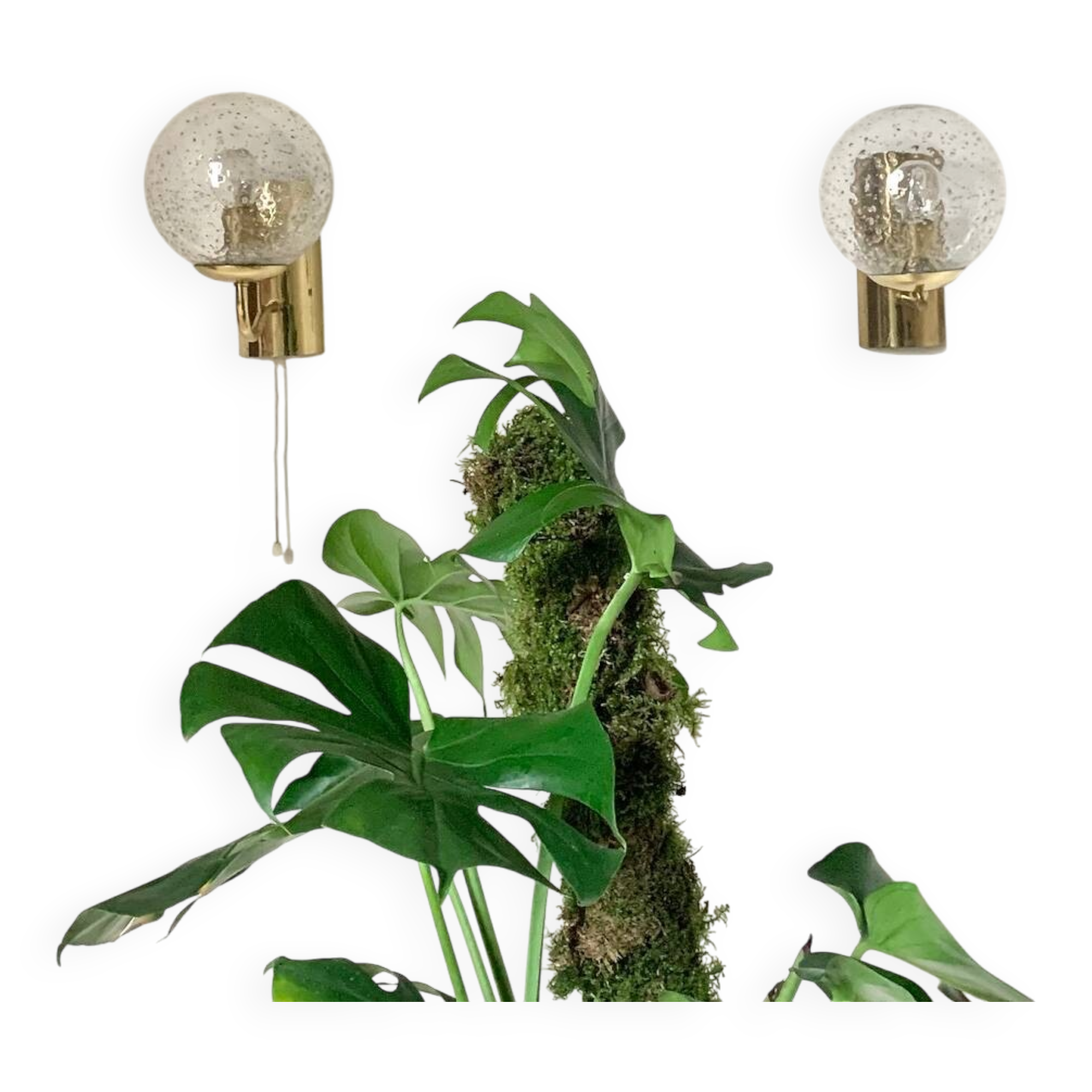 Pair of brass and glass wall sconces