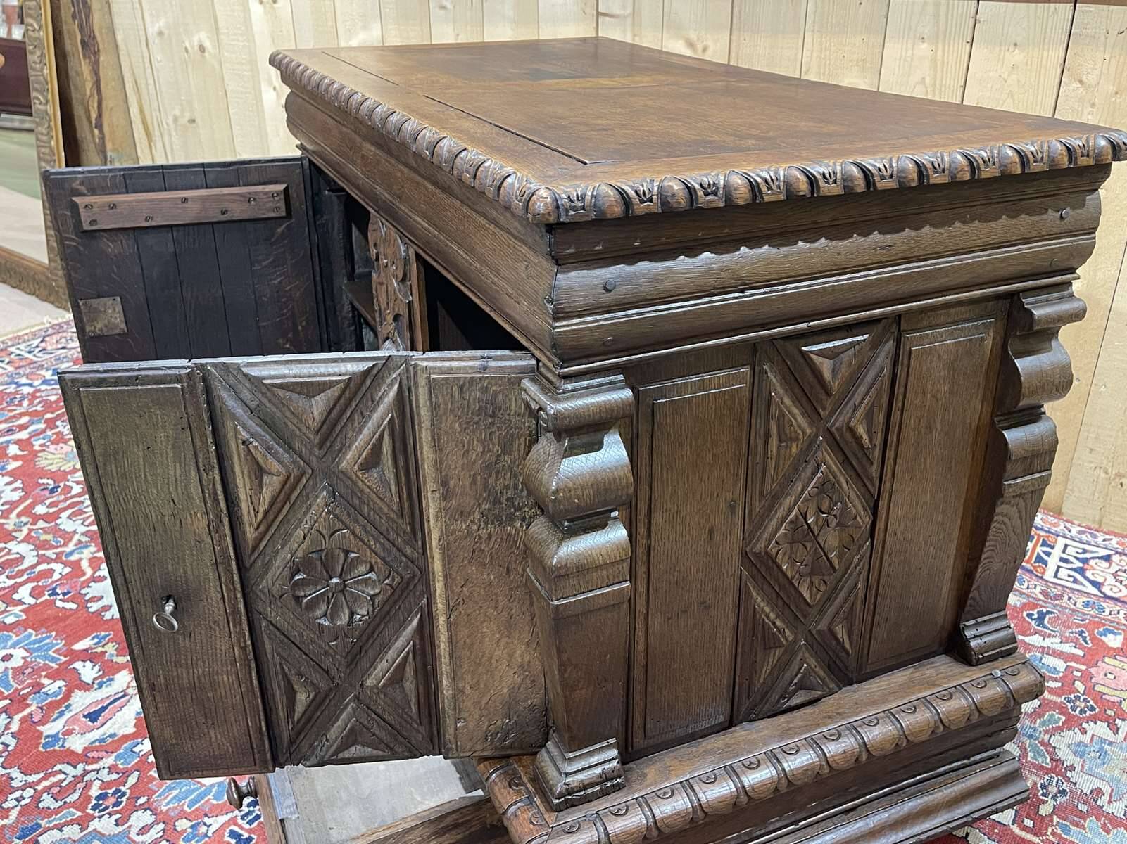 Late 17th century Renaissance oak chest transformed into a sideboard