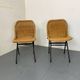 Set of 2 mid-century modernist wicker and black steel dining chairs, 1950s