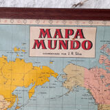 Original Old School Wall Planisphere. Original Vintage in Paper Over Linen World Map.