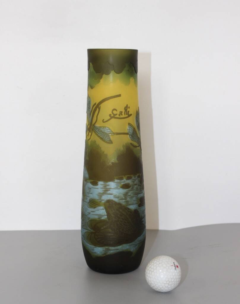 Vase Gallé Tip Au Libellule Et Grenouille Vers 1980
