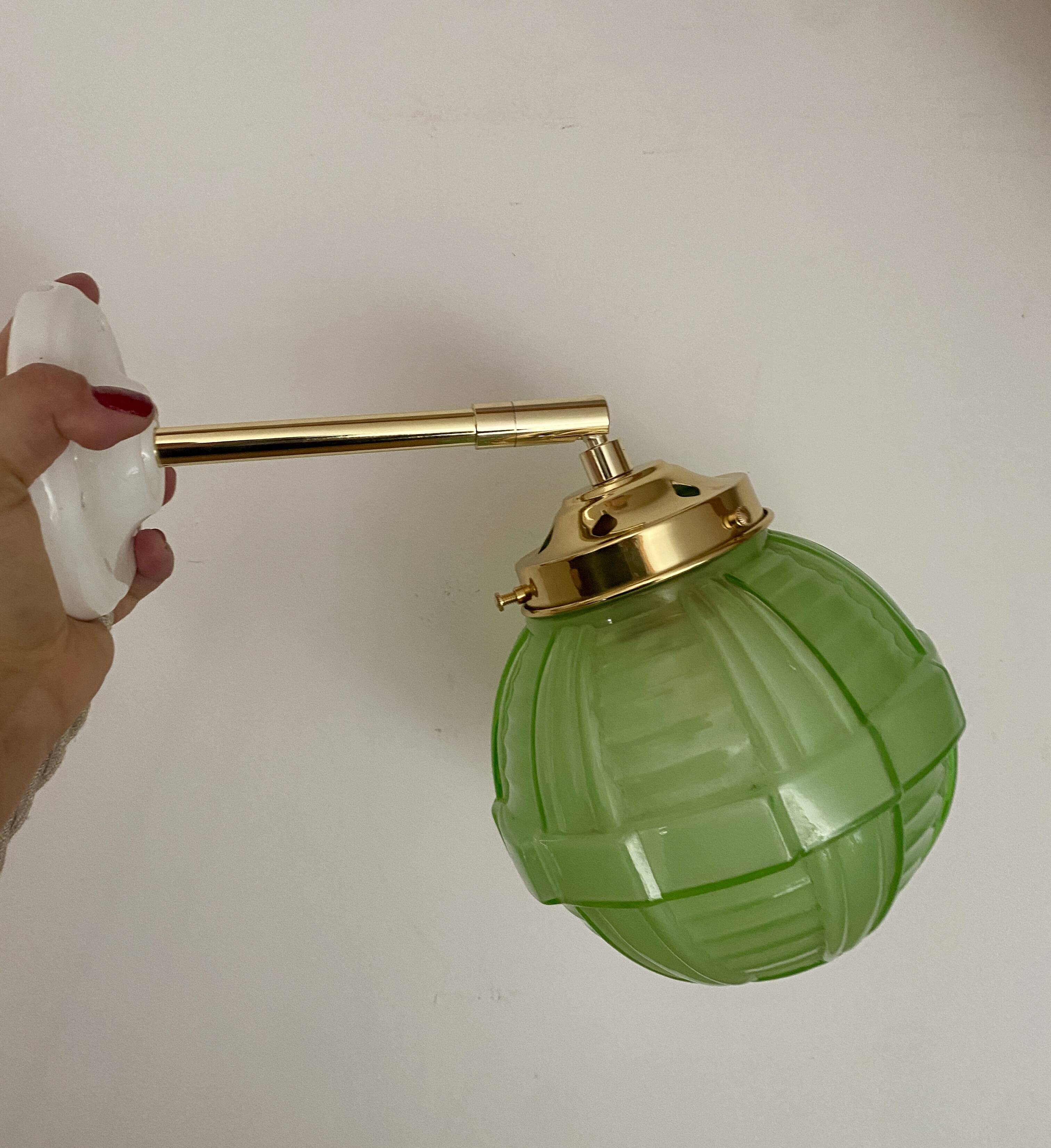 Vintage art deco globe wall light in green glass