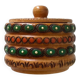 Vintage small round box with lid in light wood carved in relief decorated painted