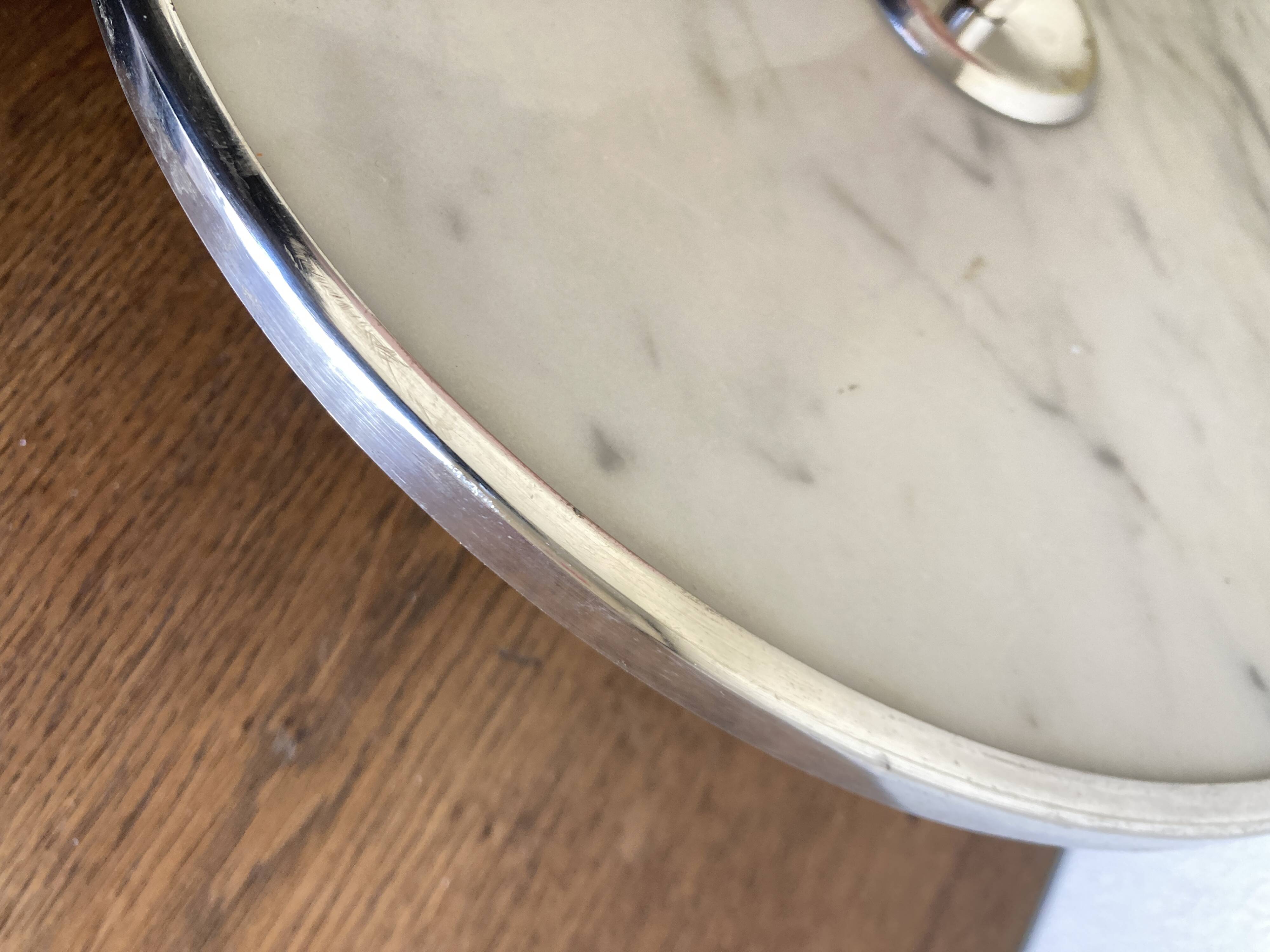 Silver-plated rotating platter and white marble pastry stand 1960 neoclassical