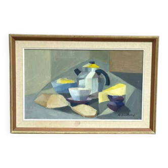 Original Mid Century Swedish Oil On Canvas – Still Life By Bo Arne Irehall (1927–1986) – Vintage & Framed – 40 × 60 Cm (15.7" × 23.6")