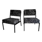 Pair of black metal and fabric armchairs, 1970s, restored.