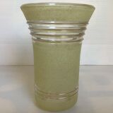 Ancien vase jaune verre givré