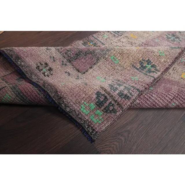 Vintage Turkish Oushak Handmade Wool Cotton Purple Runner Rug 80x260