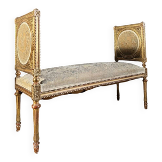 Importante Banquette D’époque Napoléon III En Bois Doré Et Sculpté De Style Louis XVI - XIXe