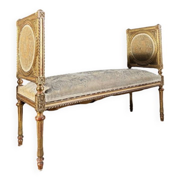 Importante Banquette D’époque Napoléon III En Bois Doré Et Sculpté De Style Louis XVI - XIXe