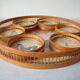Old tray and 6 under glasses bamboo decoration butterfly deco vintage living room