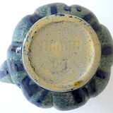 Pitcher in blue sandstone with blue drips, "melon" shape.