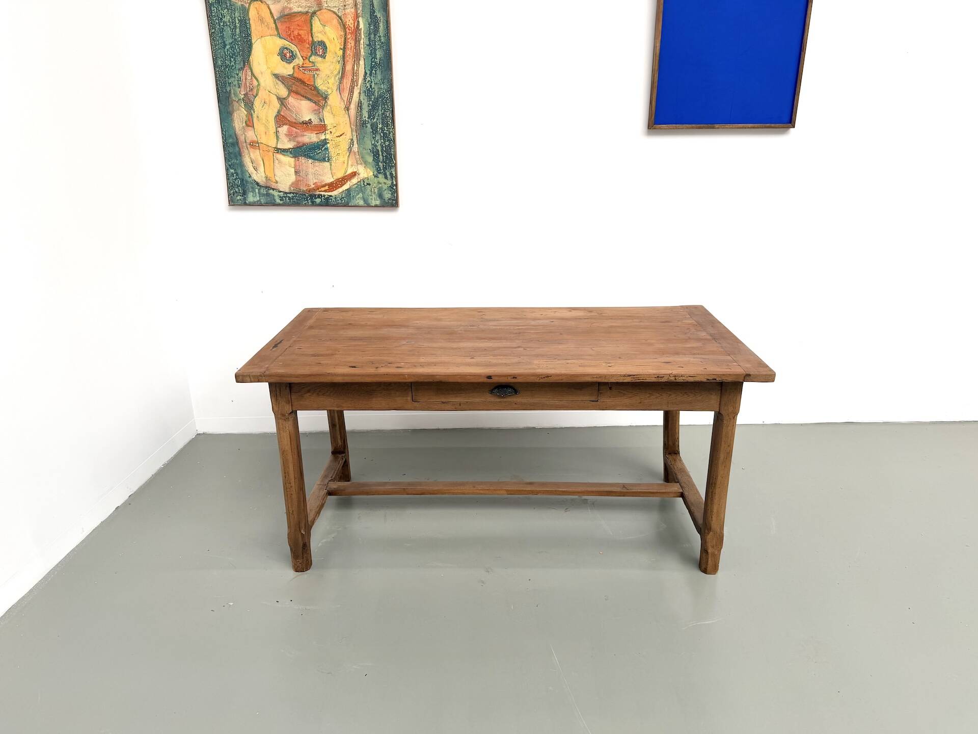 Farm table in solid cherry wood, one drawer, 1950s.