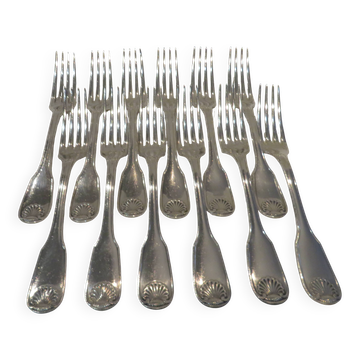 12 silver plated dessert forks by Christofle Vendome, 17.1 cm