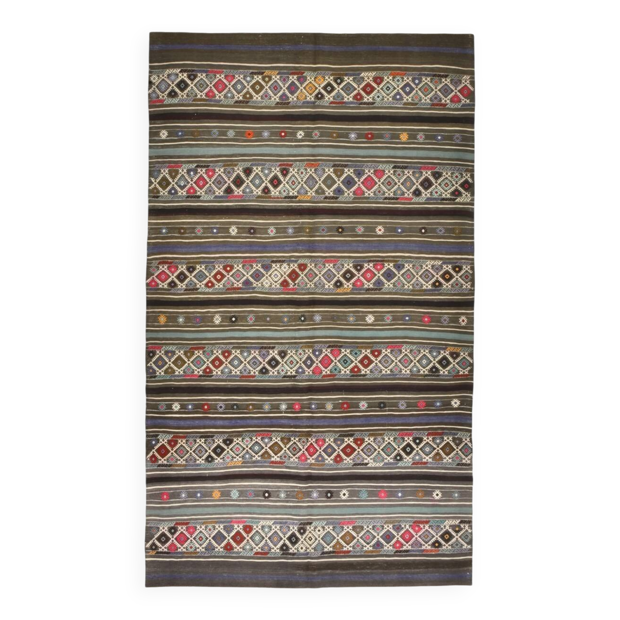 Turkish Colorful Persian Kilim Rug, Wool Area Rug, 141x240