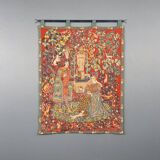 Medieval-style wall tapestry, courtly scene, 20th century