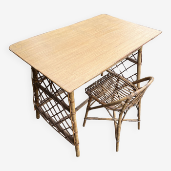 Small rattan desk with chair