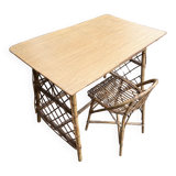 Petit bureau en rotin avec chaise