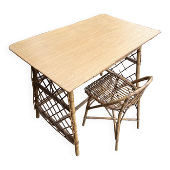 Small rattan desk with chair