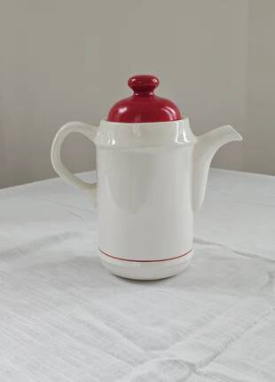 White and red Royal Tudor porcelain coffee pot