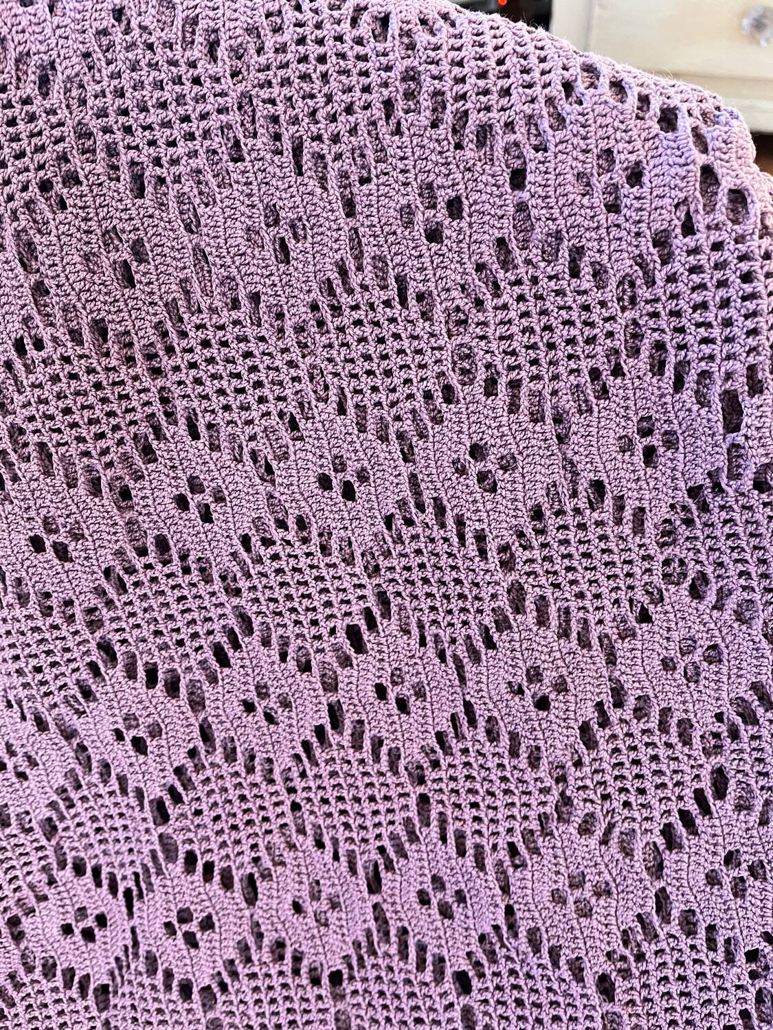Vintage mauve lilac crocheted bedspread
