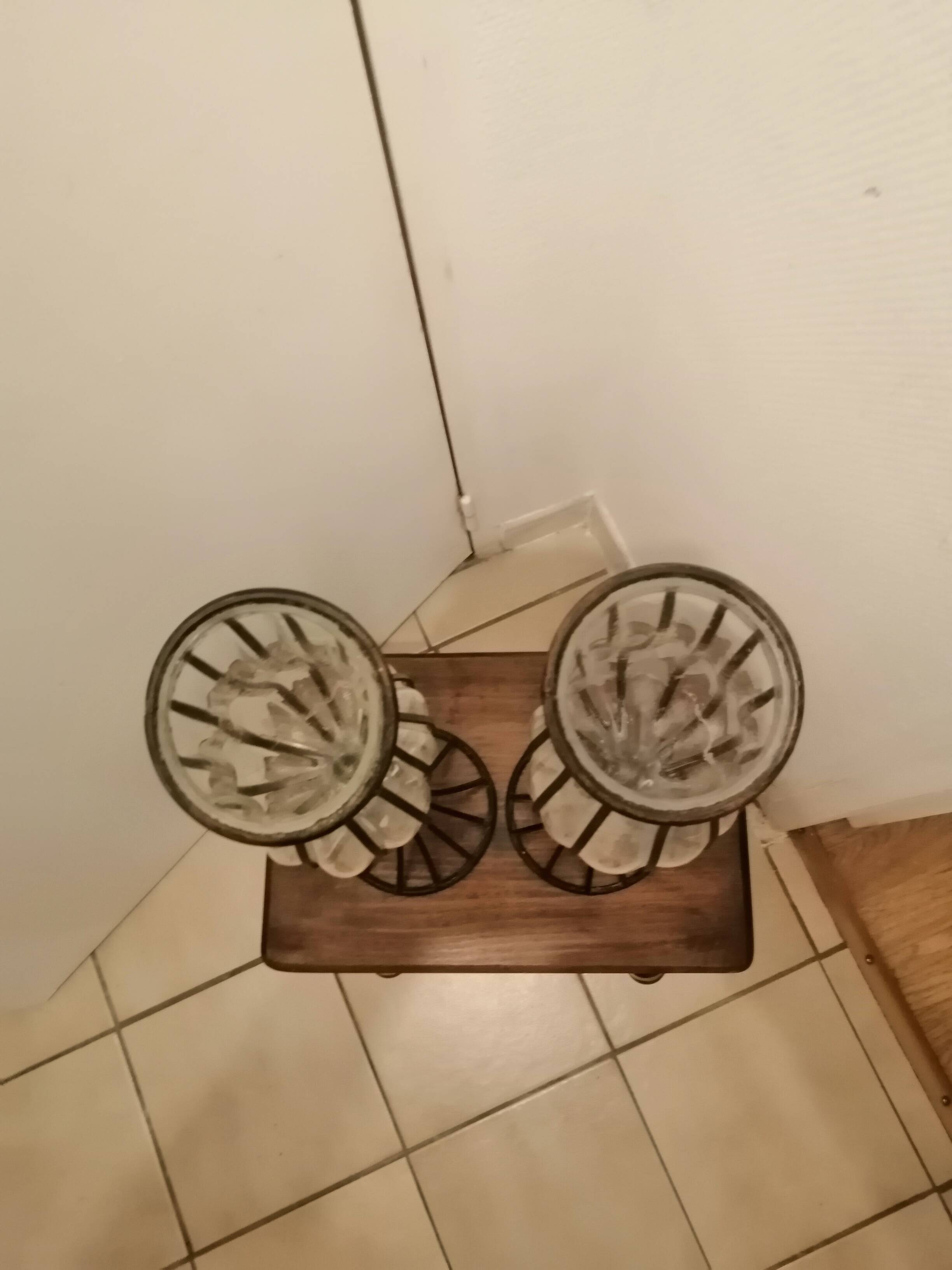 Pair of vintage/retro glass and metal vases