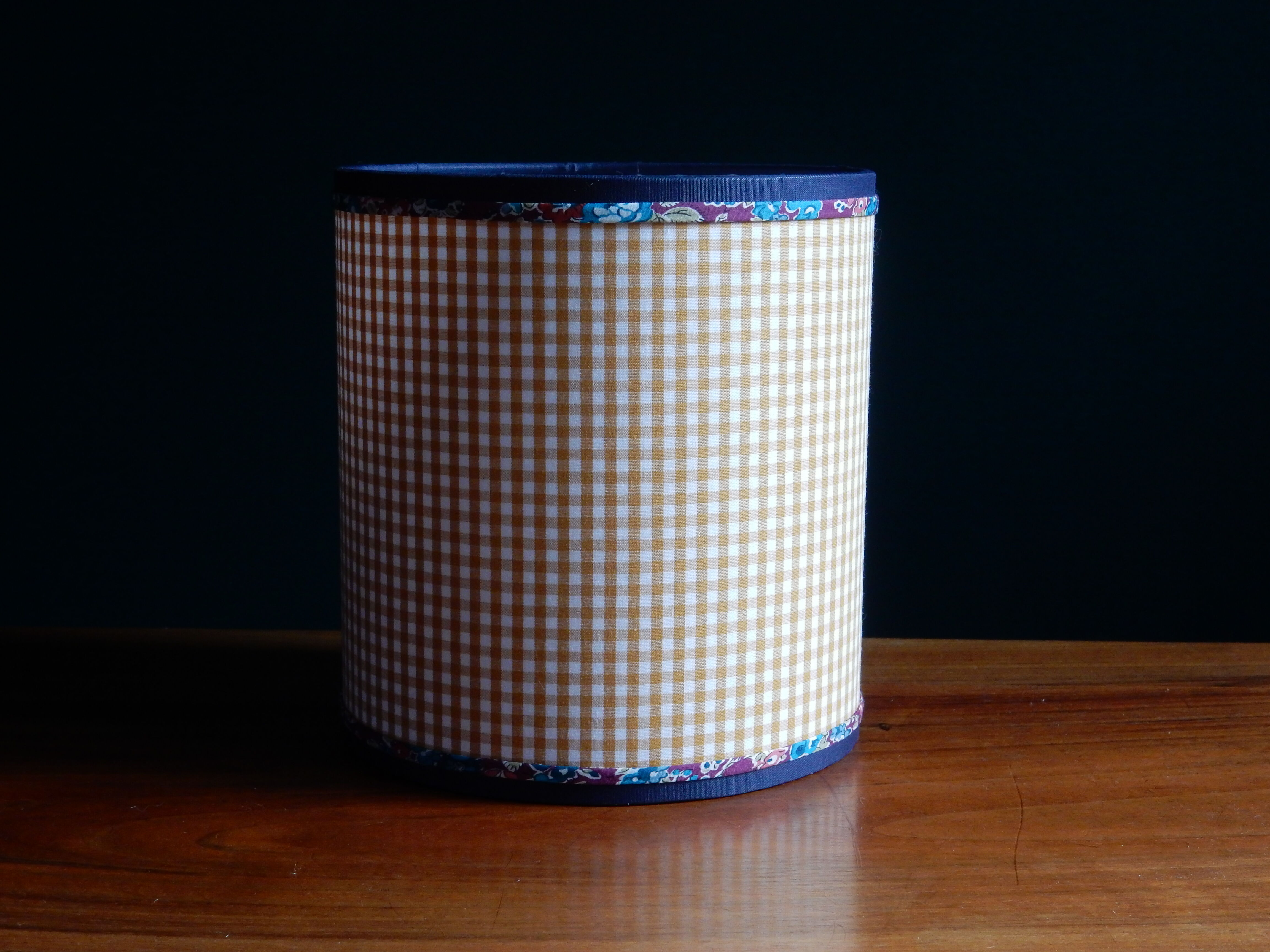 Cylindrical lampshade gingham fabric and liberty
