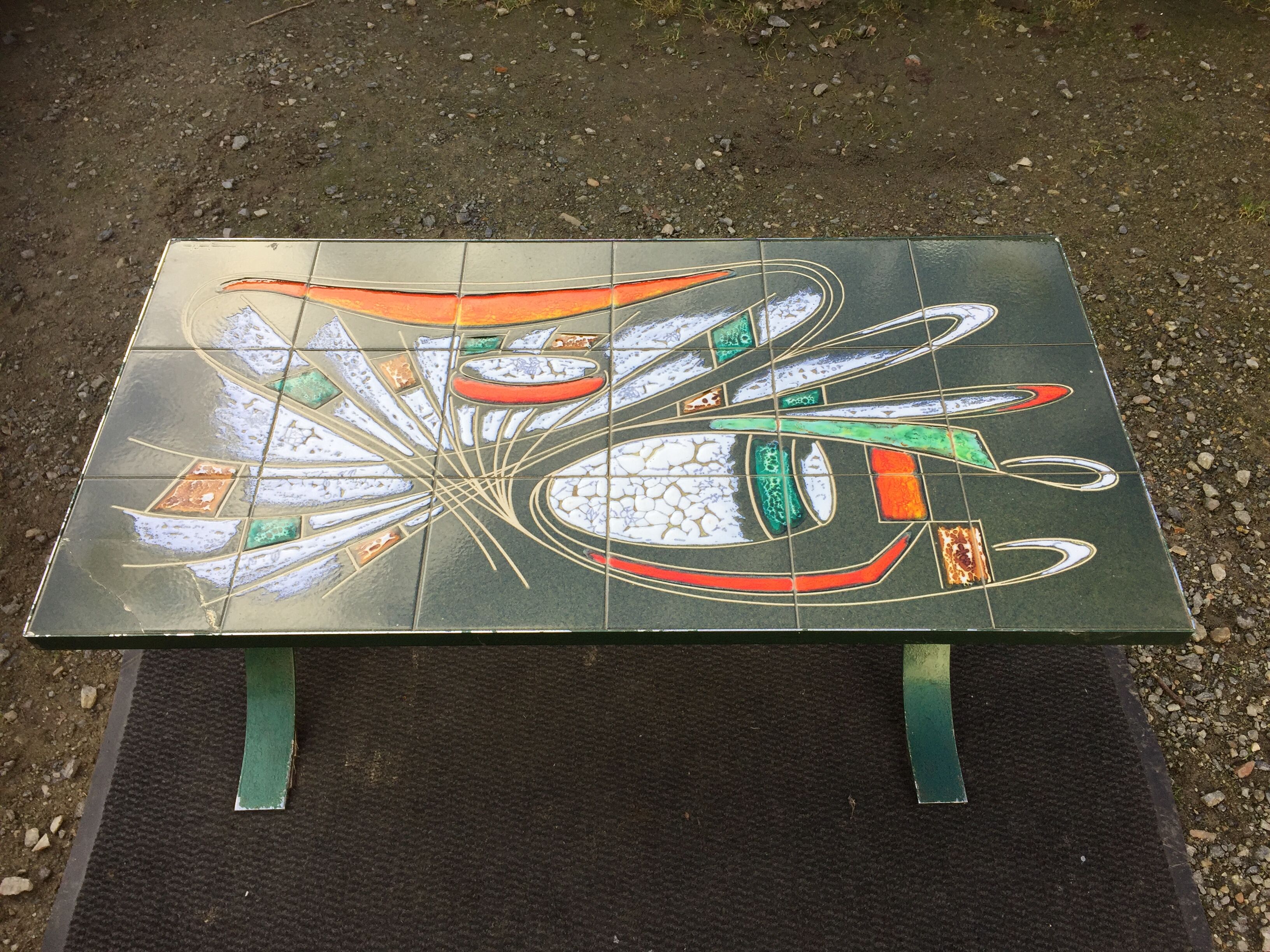 Vintage ceramic coffee table Vallauris spirit with metal x base