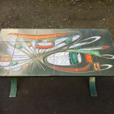 Vintage ceramic coffee table Vallauris spirit with metal x base