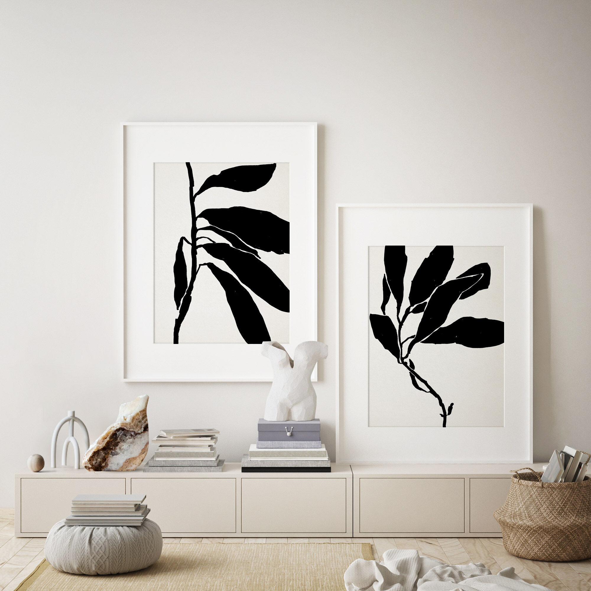 Pair of giclee prints. Botanical wall art set of two, 50x70