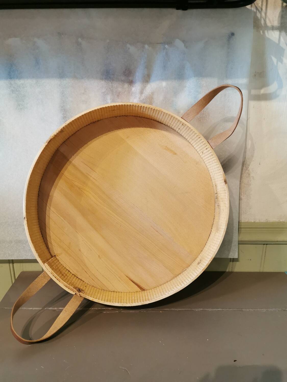 Large wood and leather tray Morocco