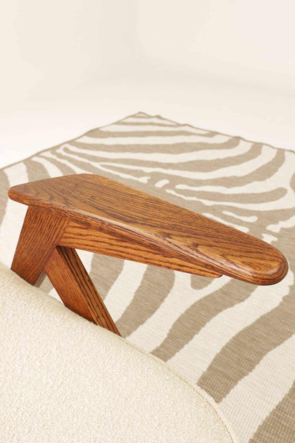 Scandinavian beige boucle armchair modern design rustic oak