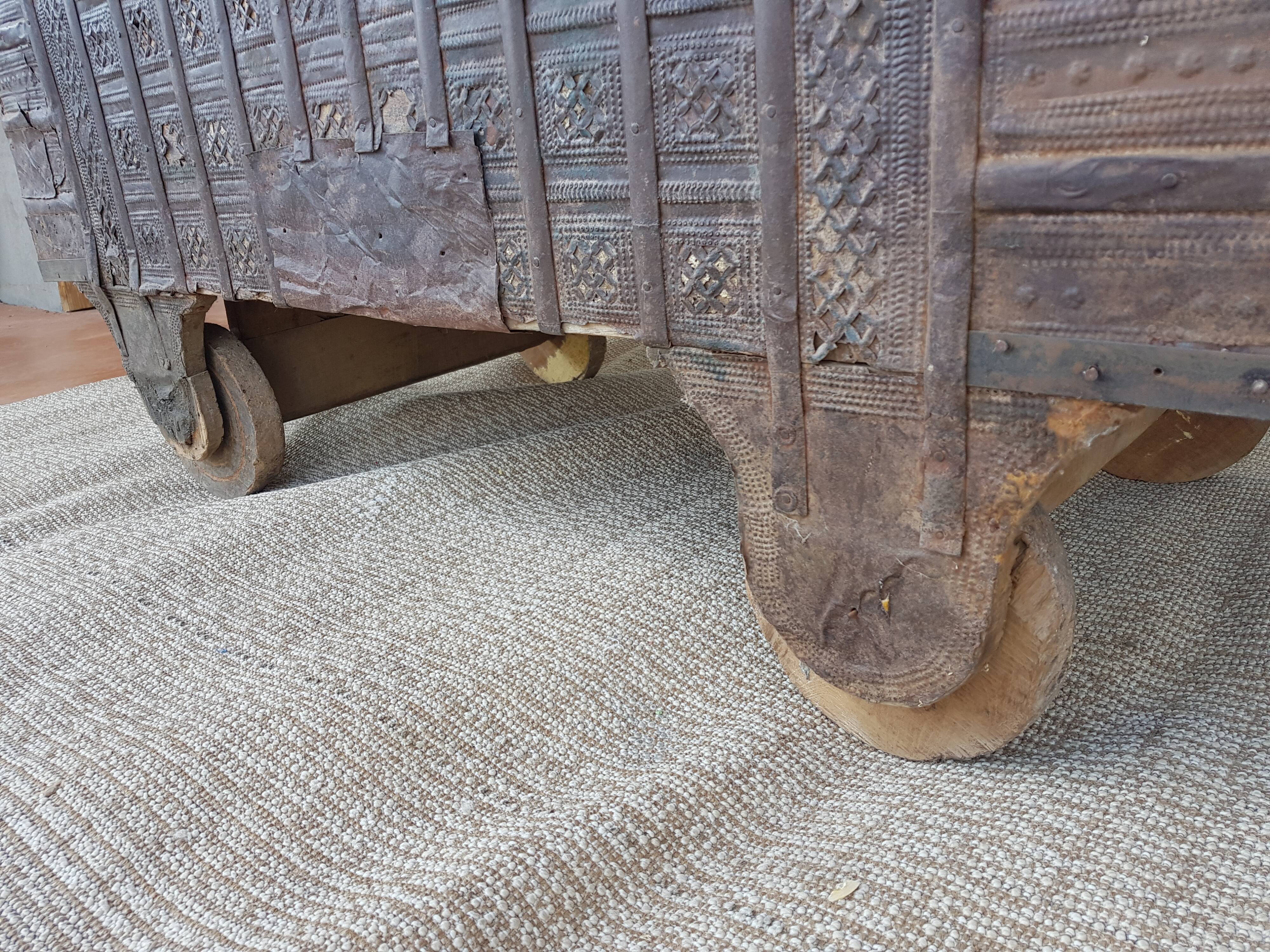 Old Vintage Indian Box on Wooden Wheels Early 20th S