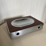 Wall soap holder design chrome and walnut wood