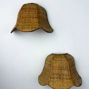 Pair of vintage woven rattan wall shades, Italy 1970s