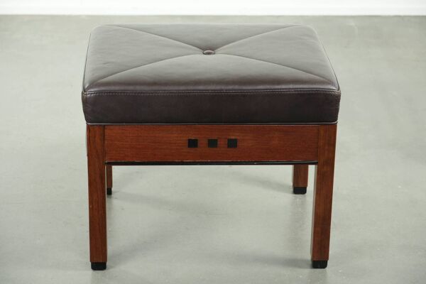 Pouf/tabouret en cuir marron chocolat au design Art Déco